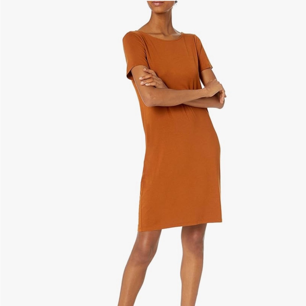 Elegant Caramel Short Sleeve Dress